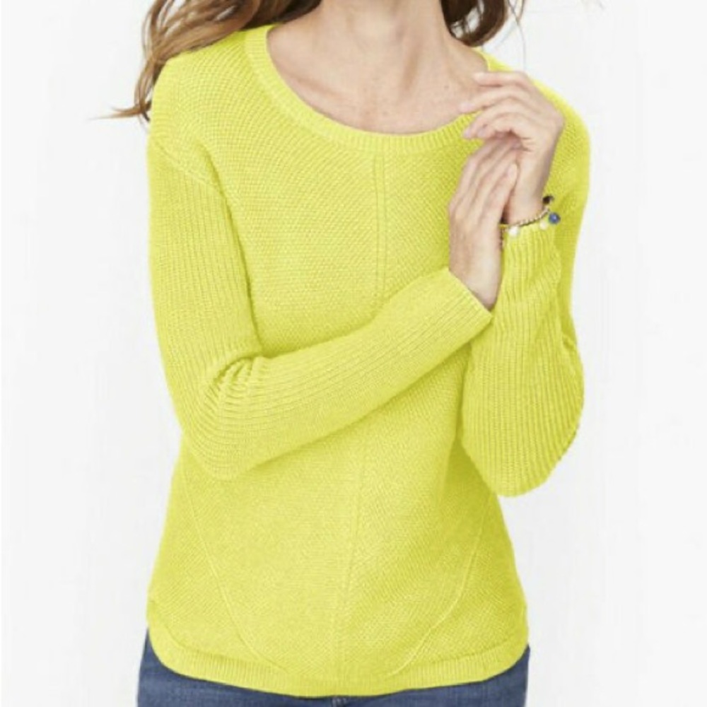 Talbots lemon yellow Sweater tunic woman's 100% pima cotton open knit pullover